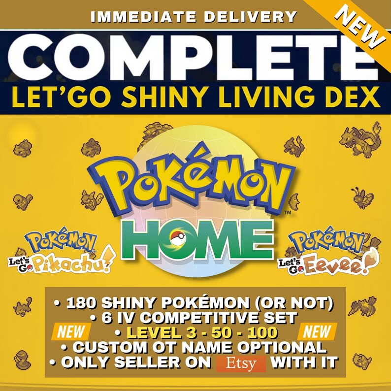 Pokemon Lets Go Pikachu Eevee Complete Shiny Living Dex Custom OT Name ...