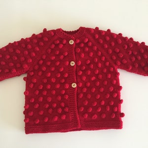Handknitted Popcorn Baby Cardigan, Toddler Christmas Gift ,Baby Christmas Gift, Toddler Popcorn Cardigan, Red Popcorn Baby Cardigan