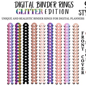 Realistic Glass Glitter Digital Planner Binder Rings for Digital Designs