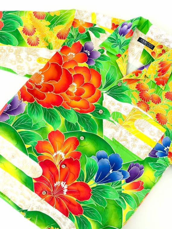 Hawaiian Aloha Shirt AH100384 JAPANESE VINTAGE KIMONO
