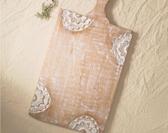 Floral Rustic Hand Carved Chopping Board | Cheese Board | Serving Board | Platter Board | Sustainable Mango Wood | Great for Hosting