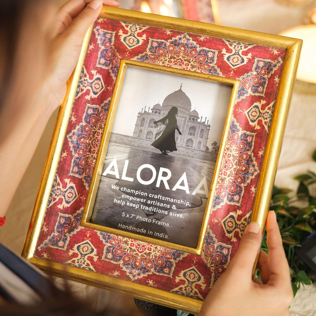 Red, Blue and Gold Handcrafted Persian-inspired Photo Frame With