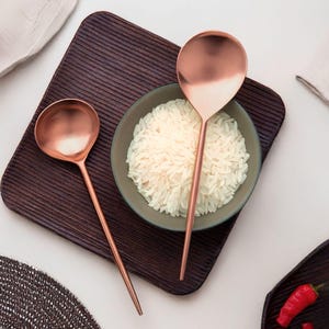 Handcrafted Rose Gold Serving Spoons | Matte Stainless Steel | Hostess Gift | Salad & Side Spoon Set | Modern Entertaining Tableware