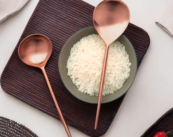 Handmade Rose Gold Serving Spoons | Matte Stainless Steel | Hostess Gift | Salad & Side Spoon Set | Modern Entertaining Tableware