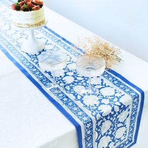 Floral Hand Block Printed Cotton Table Runner | Indian Handcrafted Dining Decor | Boho Wedding Table Setting | Housewarming Gift