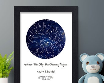 Personalised Star Map Prints Gifts Night Sky Wall Prints with Any Text Name & Location A4 Prints Gift for Anniversary Birthday Christmas