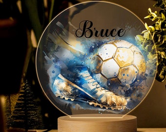 Personalised Football Gifts for Boys LED Desk Table Lamp Night Light Custom Gifts for Birthday Kids 7 LED Colours Flashing