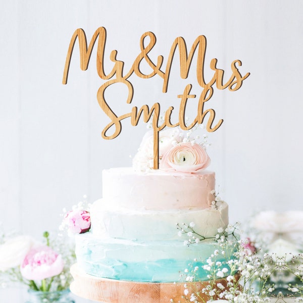 Wedding Cake Toppers Engagement Gifts Mr & Mrs Cake Topper Personalised Gifts for Couple Party Decorations Wooden Cake Topper Custom Gifts