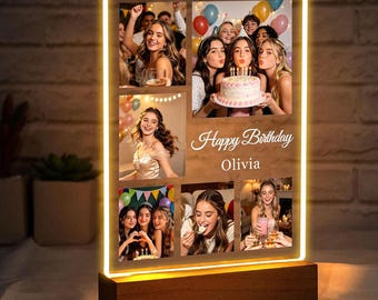 Personalised Photo Plaque Night Light, 7-Color LED, Birthday Gift for Him Her