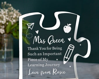 Thank You Teacher Gifts Personalised Thank You Gifts for Women Men Puzzle Shaped Acrylic Plaque Teachers Gifts Thank You Gift for Teacher