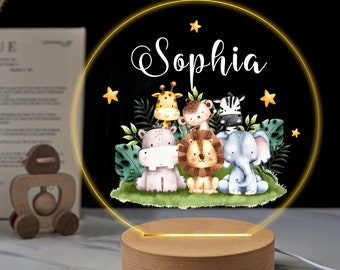 Personalised Animal gifts for kids  LED Desk Table Lamp nursery Night Light Gifts for Girls kids children Birthday 7 LED Colours Flashing