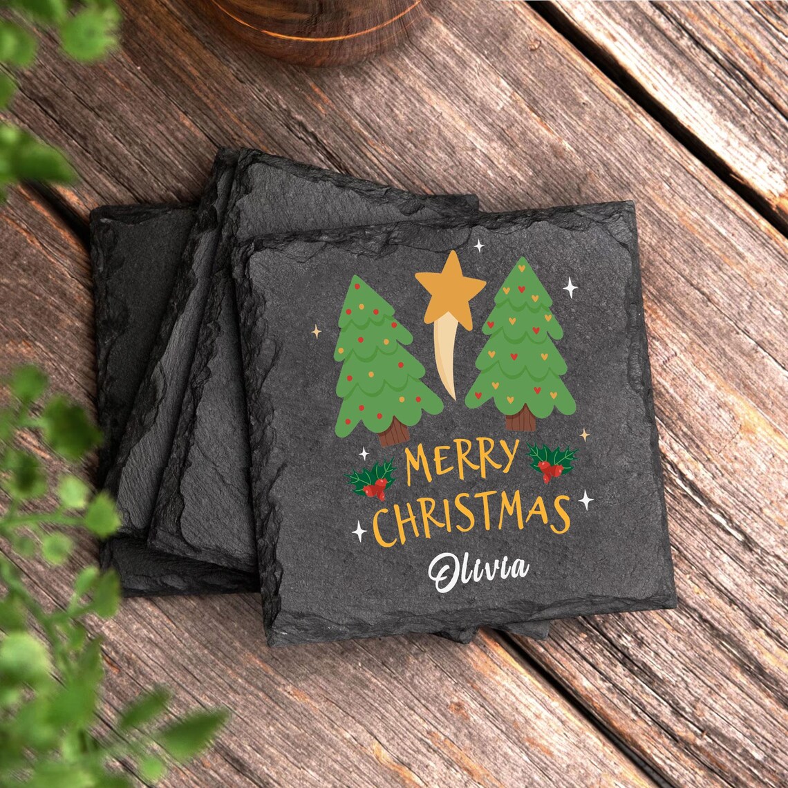 Personalised Slate Coaster for Christmas Slate Coaster Custom Christmas ...