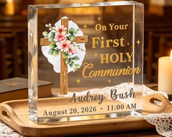 Personalised First Holy Communion Gifts for Girls Boys, Acrylic Sign Plaque with Any Name, 1st Holy Communion Decorations Christian Gifts