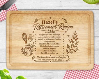 Personalised Chopping Board Retirement Gifts for Women Men, Wooden Chopping Board with Any Name Date, Cutting Board Retirement Gifts