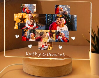 Personalised Gifts for Girlfriend Boyfriend Acrylic Plaque Personalised Night Lights Picture Frame Photo Gifts for Anniversary Couples Gifts