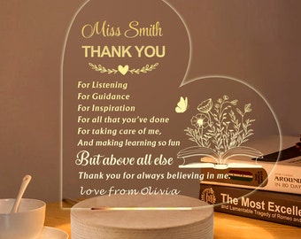 Personalised Thank You Gifts Night Light Lamp Teacher Gifts for Women Man Custom Teacher Gift Thank You Teacher Gift for Teaching Assistant