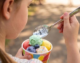Personalized Ice Cream Spoon, Custom Engraved Stainless Steel Dessert Utensil