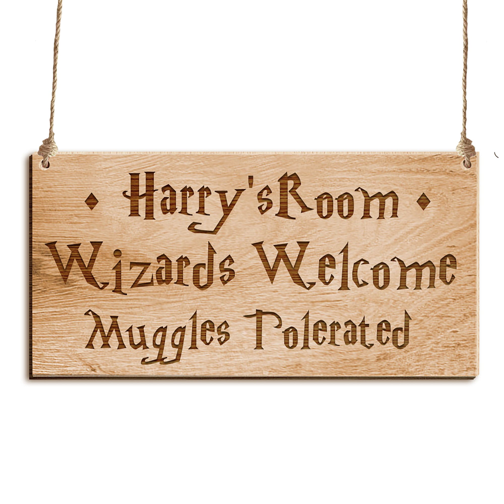 Personalised  Wooden Room Sign Plaque Engraved Home Hanging Plaue with Harry Potter Font Magic Gift Hand Finished in UK