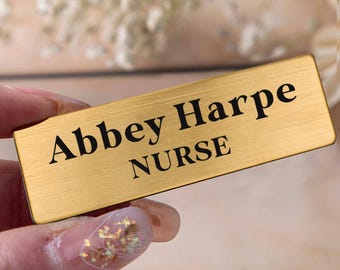 Personalised Name Badges, Engraved Employee Name Tag with Pin or Strong Magnetic Backing