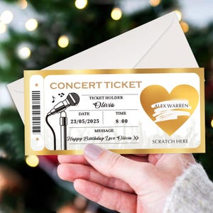 Personalised Scratch Card Reveal, Surprise Concert Ticket Scratch-Off Card for Events, Festival, Gig, Custom Concert Ticket Birthday Gifts