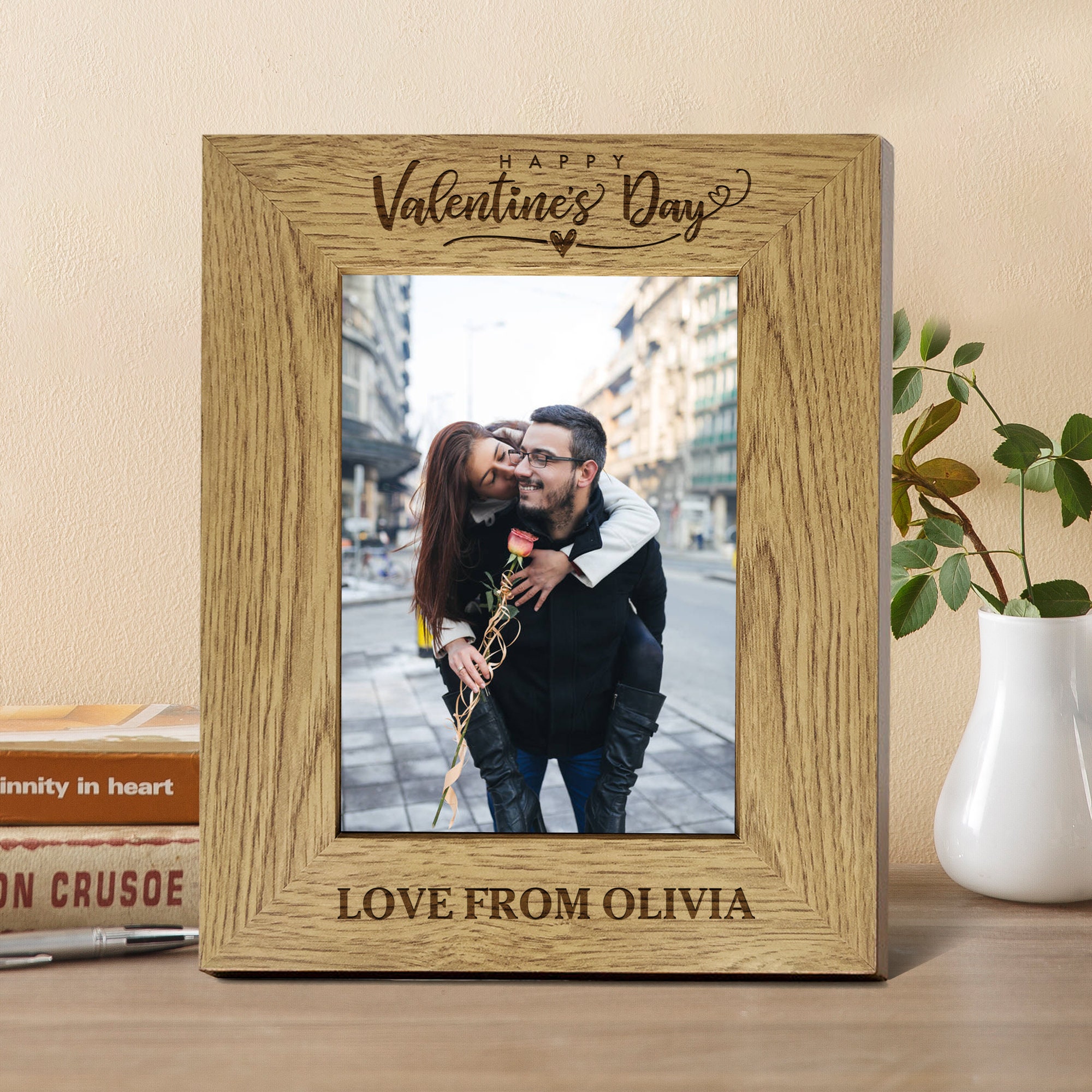 Personalized Heart Couple Happy Valentine's Day Wooden Table Top