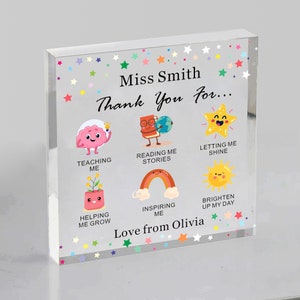 Thank You Teacher Gifts Personalised Thank You Gifts for Women Men Square Acrylic Plaque Teachers Gifts Thank You Gift for Teacher