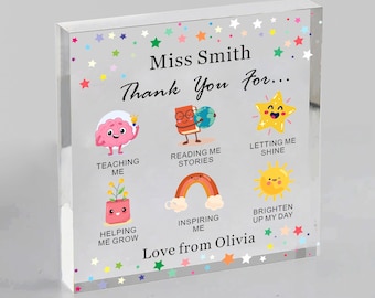 Thank You Teacher Gifts Personalised Thank You Gifts for Women Men Square Acrylic Plaque Teachers Gifts Thank You Gift for Teacher