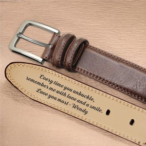 Personalised Engraved Leather Belt for Men, Custom Text Gift (Black/Brown)