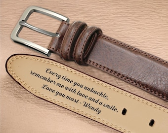 Personalised Engraved Leather Belt for Men, Custom Text Gift (Black/Brown)