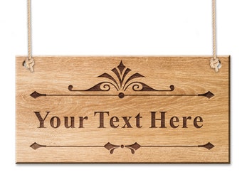 Personalised Room Sign Wooden Door Sign Engraved Room Hanging Plaue Garden Sign with Any Text Housewarming Gifts