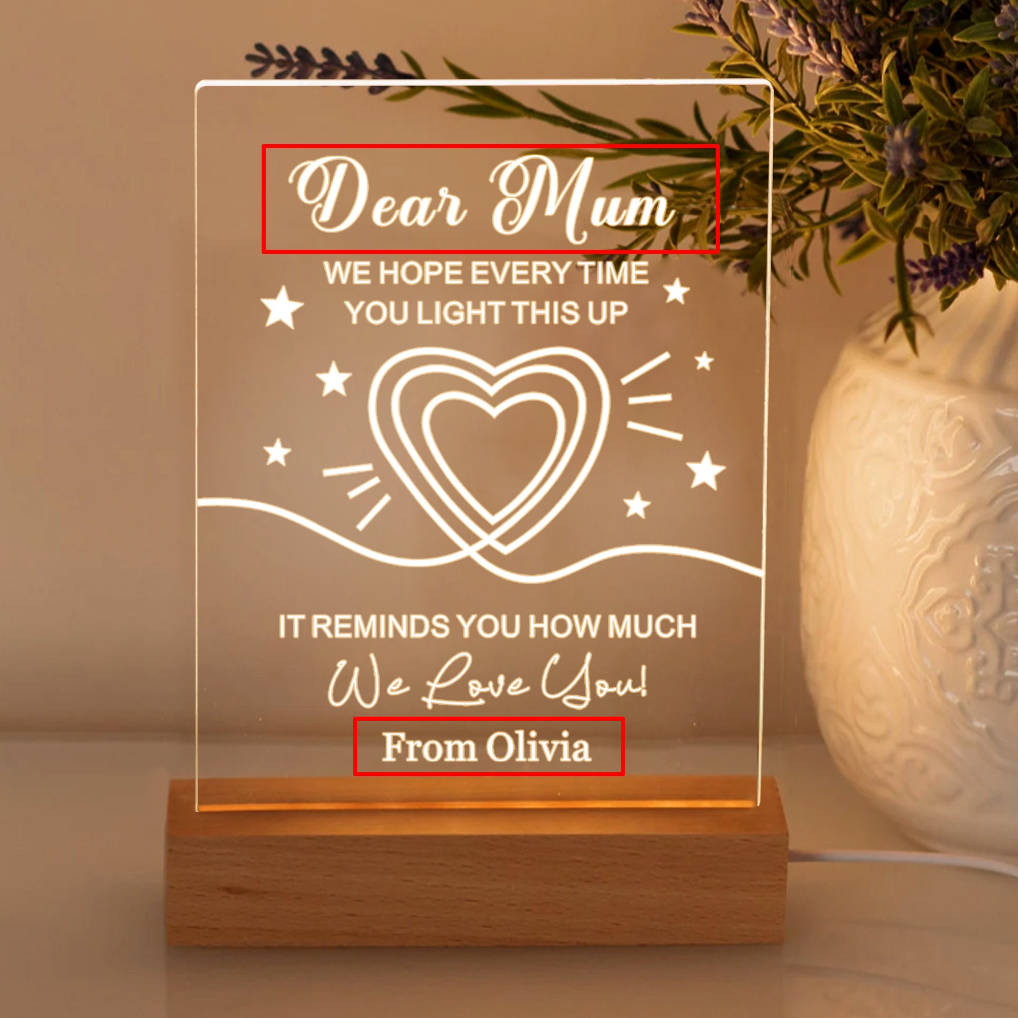 Personalised Mothers Day Card Mothers Day Gifts Cards for Mum Led Light ...