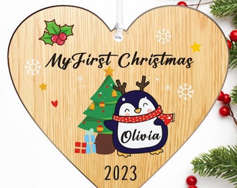 Personalised 1st Christmas Bauble Xmas Tree Decorations Custom 2023 Xmas Family Tree Bauble For New Baby UV Print Wood Xmas Hanging Ornament