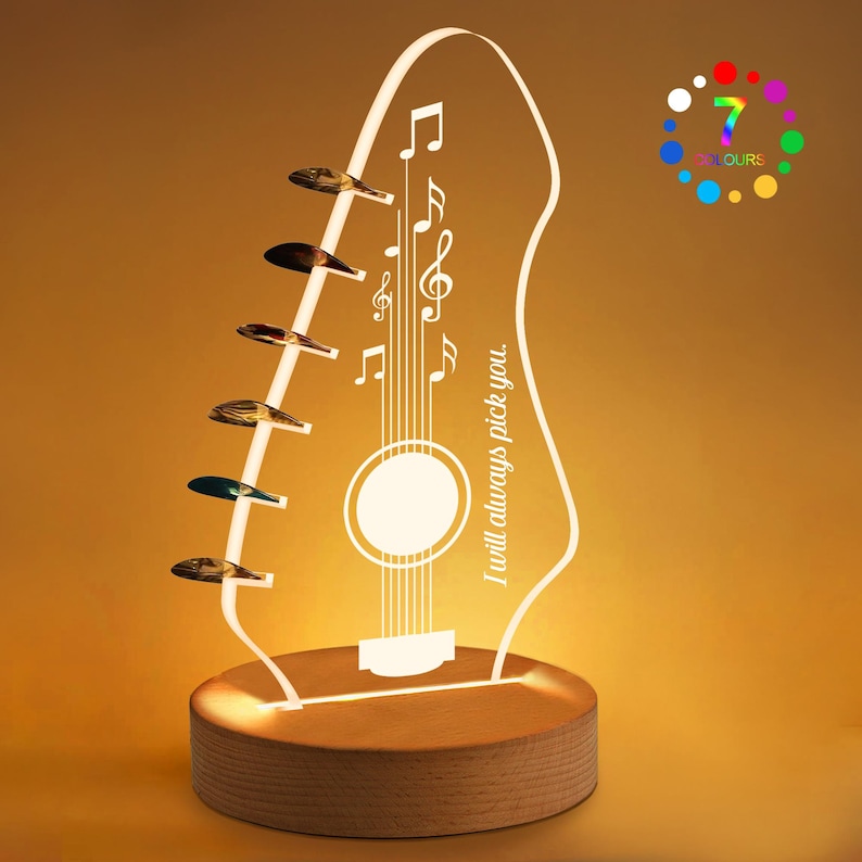 EDSG Personalised Light Up Guitar Pick Holder, 7 Colors LED Acrylic Plectrum Holder for Picks Headstock Shaped Guitar Gifts for Christmas immagine 1