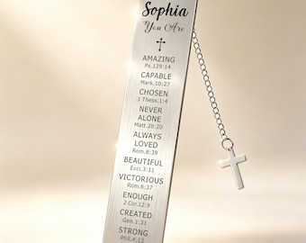 Personalised Bookmarks for Women, Engraved Metal Christian Bookmark Religious Gift for Women, Holy Communion Gift for Girls and Boys