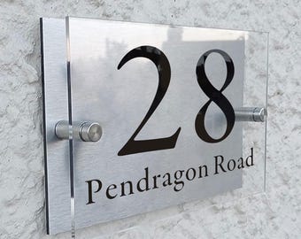 Acrylic Door Number Plaques Personalised House Signs Plaques Custom Door Signs Modern Glass Effect Rectangle Road Name House Number