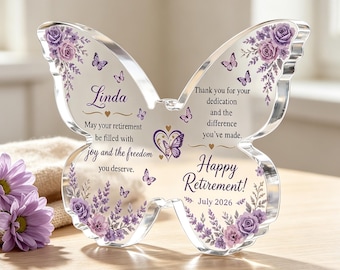 Personalised Retirement Gifts for Women, Custom Happy Retirement Keepsake Acrylic Plaque, Leaving Gifts for Colleagues Women
