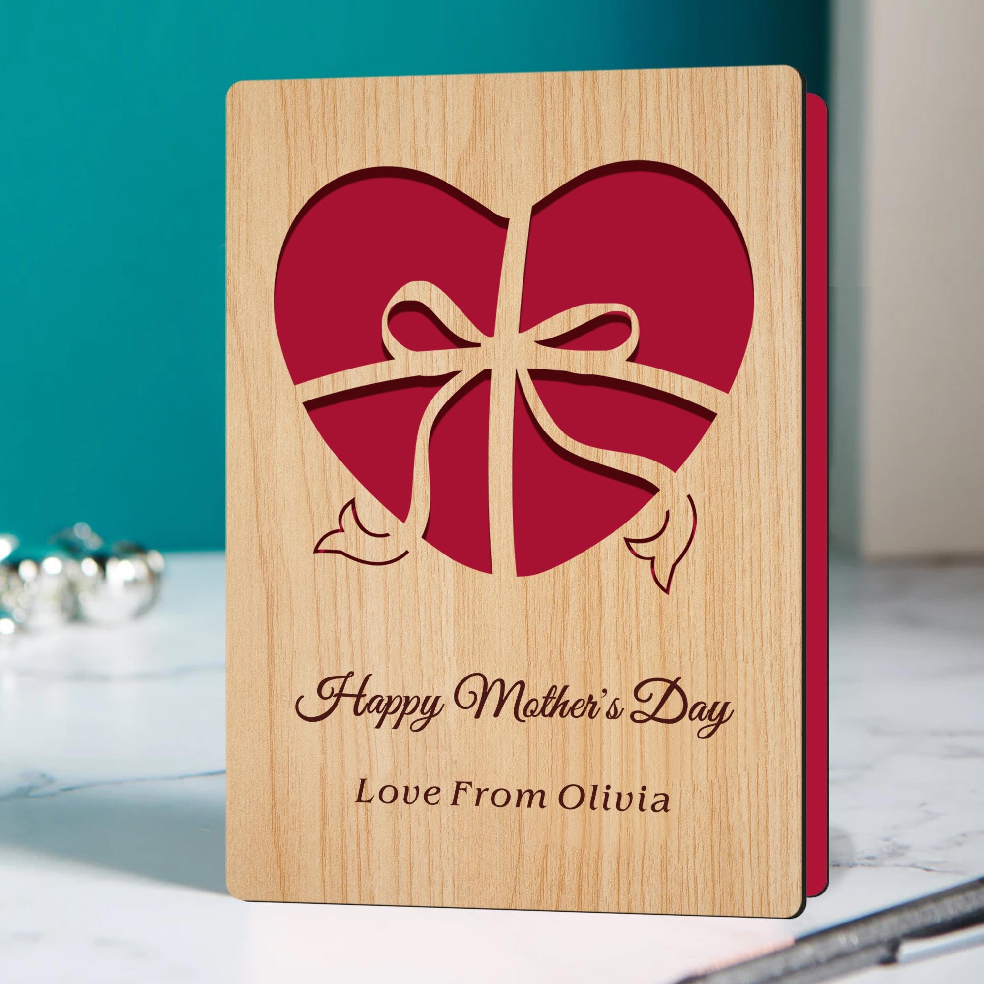 Personalised Mothers Day Card Wooden Greeting Card Mum Birthday Card ...