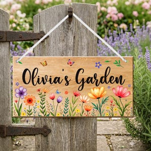 Personalised Garden Signs and Plaques for Outside, Hanging Wooden Garden Sign Plaque House Sign, Welcome Yard Sign Gardening Gifts