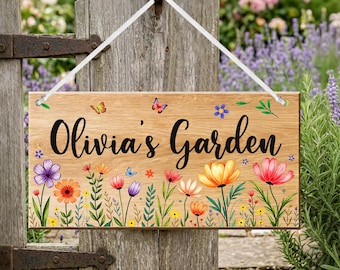 Personalised Garden Signs and Plaques for Outside, Hanging Wooden Garden Sign Plaque House Sign, Welcome Yard Sign Gardening Gifts