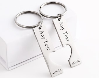 Personalised Keyring 2Pcs Mother Daughter Heart Matching Keyring Keychain Set Mothers Day Gifts for Mum Birthday Christmas Mothers Day Gifts