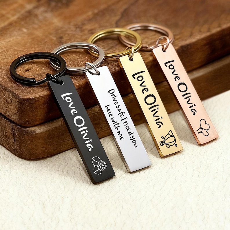 Rectangular Engraved Key Rings Personalised Keyring, Engraved Key Chain, Drive Safe Keyring for Men ...