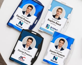 Personalised ID Card ID Badge, (Custom Photo, Logo, Text, Choose Background Colour, Lanyard, Retractable Clip), ID Cards for Office
