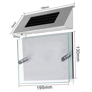 May include: A silver solar-powered house number plaque with a glass front and a built-in solar panel. The plaque measures 7.5 inches by 19.5 inches and has a depth of 5 inches.