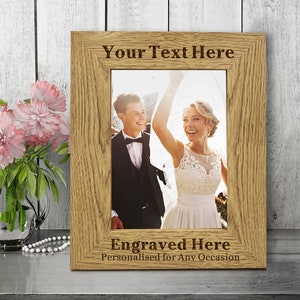 Personalised Photo Frame Laser Engraved 7"X5" Engagement Wooden Photo Frame Custom Gift With Any Date Any Name Any Text