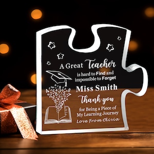 Thank You Teacher Gifts Personalised Thank You Gifts for Women Men Puzzle Shaped Acrylic Plaque Teachers Gifts Thank You Gift for Teacher