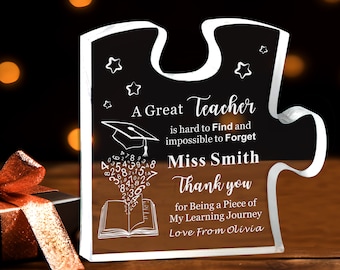 Thank You Teacher Gifts Personalised Thank You Gifts for Women Men Puzzle Shaped Acrylic Plaque Teachers Gifts Thank You Gift for Teacher