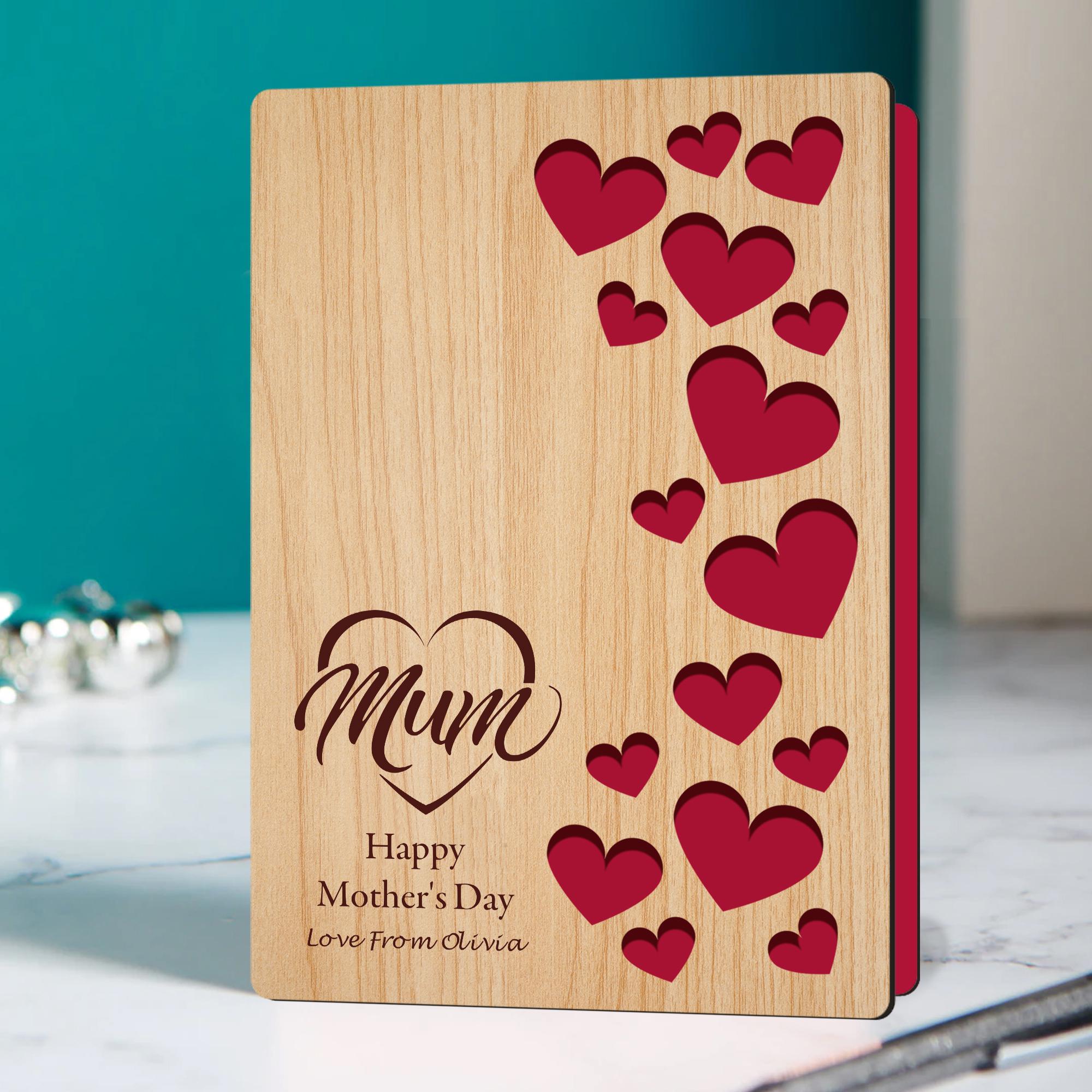 Personalised Mothers Day Card Wooden Greeting Card Mum Birthday Card ...