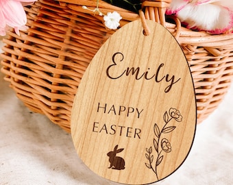 Personalised Engraved Easter Basket Tags Easter Gifts for Kids Easter Keepsake Decoration Wooden Baby Easter Gift Easter Egg