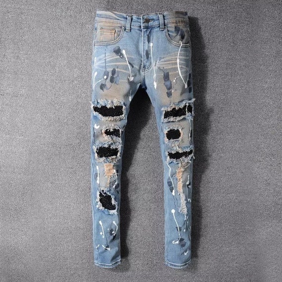 Mens Ripped Denim Designer Distressed 