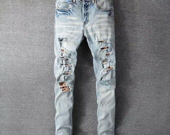 Mens Ripped Denim Designer Distressed 